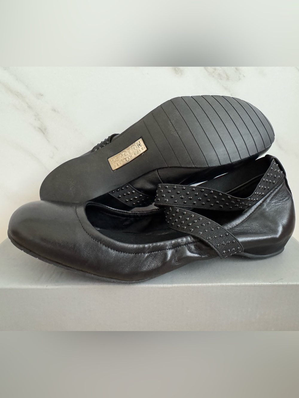 NEW Women’s Kenneth Cole Ballet Flats 8 Gen-eral Black Leather NIB Strappy Shoes